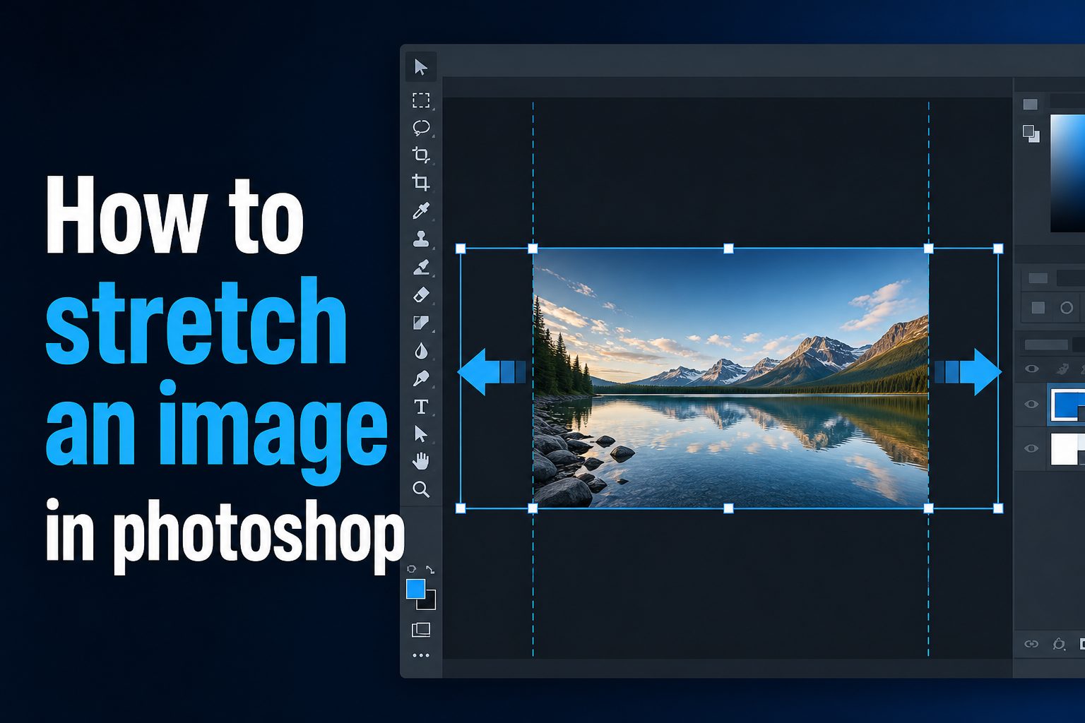 Photoshop canvas showing an image being stretched with transform handles